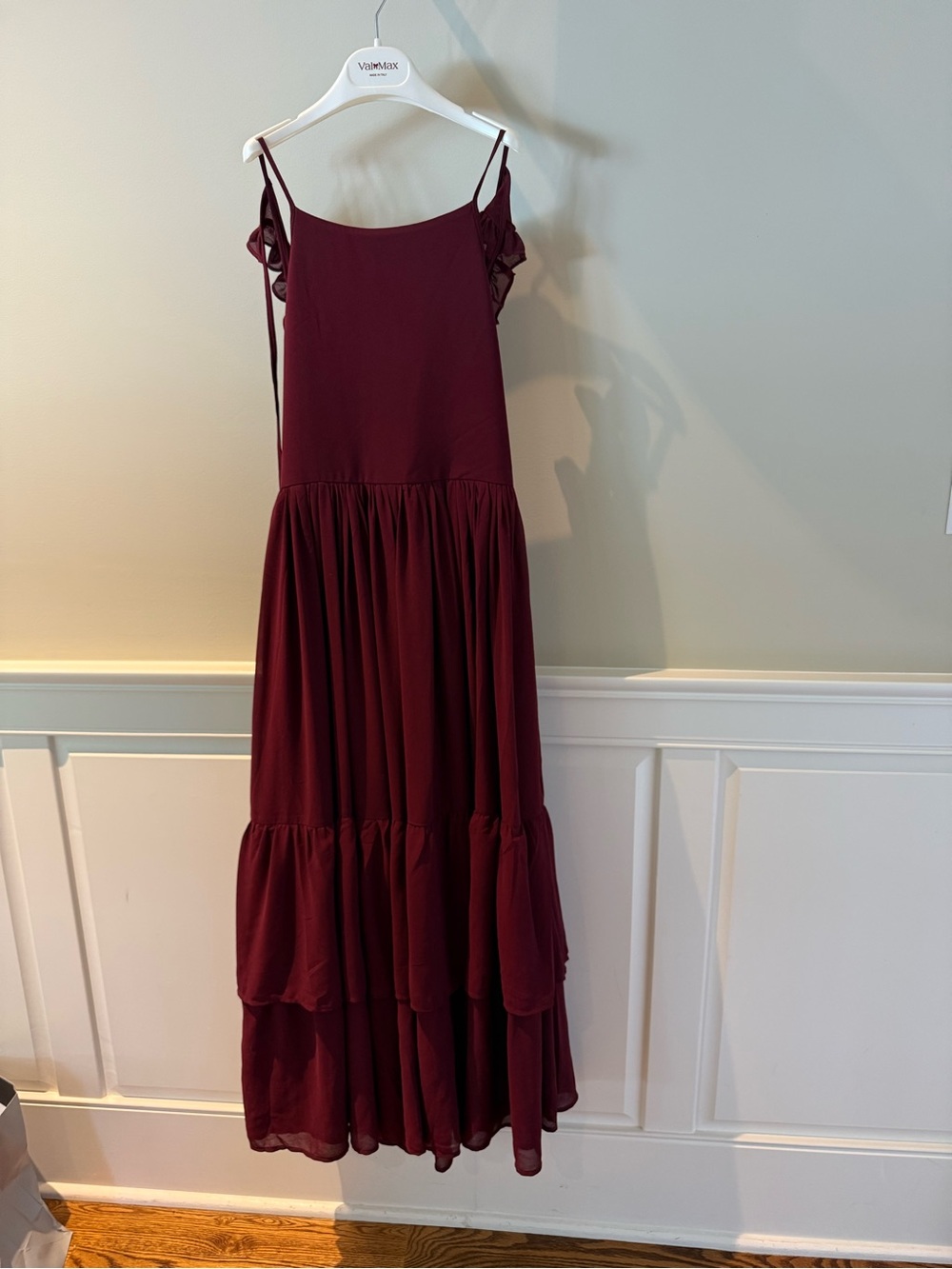 Joyfolie Burgundy Tiered Maxi Dress with Ruffle Straps